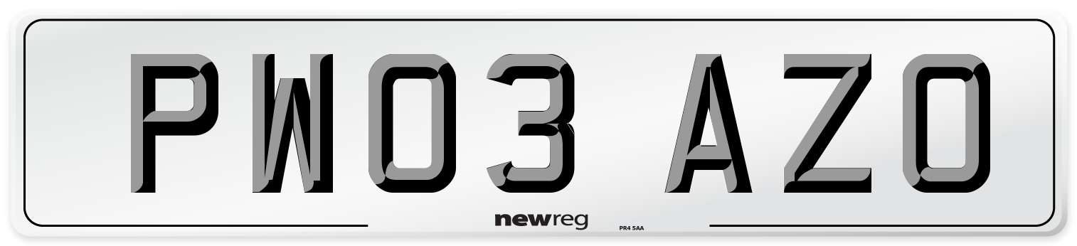 PW03 AZO Number Plate from New Reg